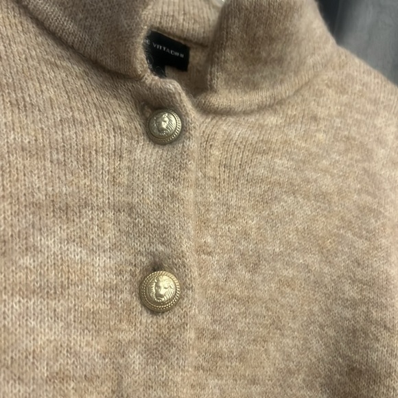 Cozy Tan Button Large wool blend cardigan sweater by Adrienne Vittadini - Picture 9 of 9
